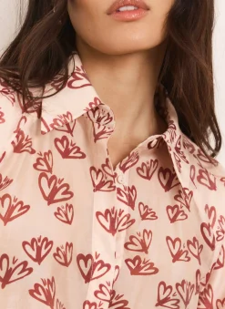 Best Pink Heart Print Puff Sleeve Shirt Shirts & Blouses