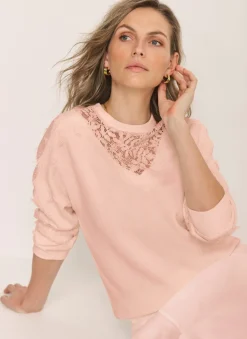 Pink Lace Detail Sweatshirt Sweatshirts|Sweatshirts