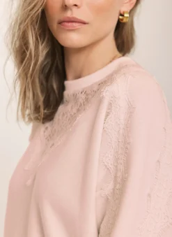 Pink Lace Detail Sweatshirt Sweatshirts|Sweatshirts