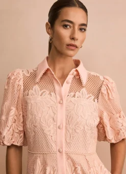Best Pink Lace Midi Shirt Dress Occasion Dresses|Occasion Dresses