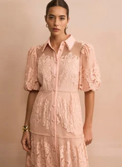 Best Pink Lace Midi Shirt Dress Occasion Dresses|Occasion Dresses