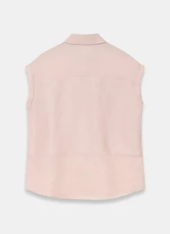 New Pink Linen Blend Sheer Panel Shirt Shirts & Blouses|All Tops