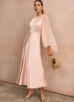 Outlet Pink Satin Cape Maxi Dress Occasion Dresses|Occasion Dresses