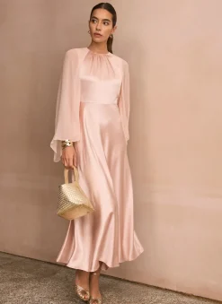 Outlet Pink Satin Cape Maxi Dress Occasion Dresses|Occasion Dresses