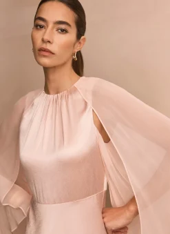 Outlet Pink Satin Cape Maxi Dress Occasion Dresses|Occasion Dresses