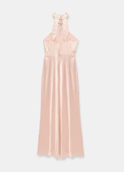 Online Pink Satin Halter Maxi Dress Occasion Dresses|Occasion Dresses