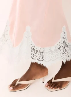 Outlet Pink Satin Lace Midi Skirt Midi Skirts|Skirts