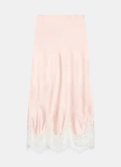 Outlet Pink Satin Lace Midi Skirt Midi Skirts|Skirts
