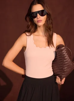 Sale Pink Scallop Trim Vest Top T-Shirts|T-Shirts
