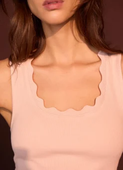 Sale Pink Scallop Trim Vest Top T-Shirts|T-Shirts