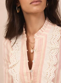 Outlet Pink Striped Broderie Trim Blouse Shirts & Blouses