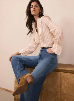 Outlet Pink Striped Broderie Trim Blouse Shirts & Blouses
