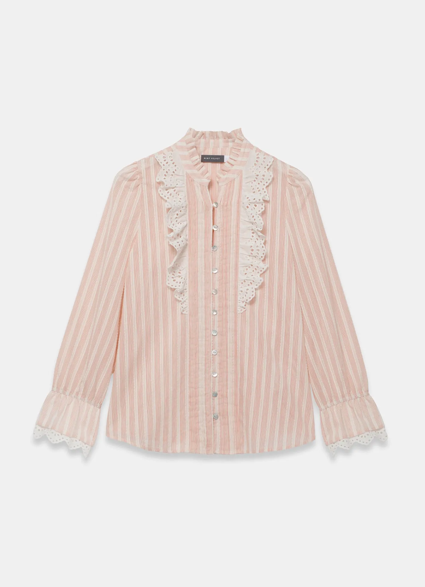Outlet Pink Striped Broderie Trim Blouse Shirts & Blouses