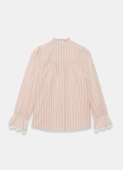 Outlet Pink Striped Broderie Trim Blouse Shirts & Blouses