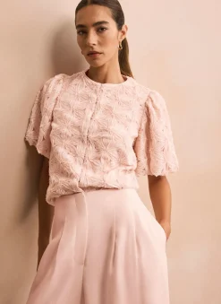 New Pink Textured Puff Sleeve Blouse Mv Limited|Shirts & Blouses