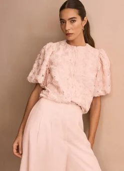 New Pink Textured Puff Sleeve Blouse Mv Limited|Shirts & Blouses