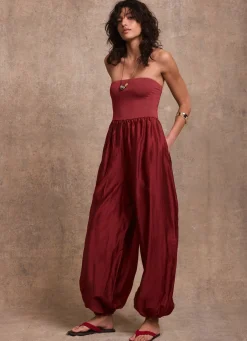 Discount Red Bandeau Balloon Jumpsuit Jumpsuits