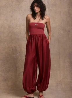 Discount Red Bandeau Balloon Jumpsuit Jumpsuits