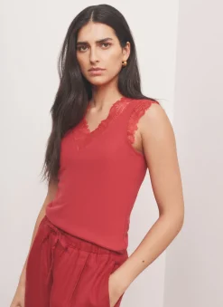 New Cotton Blend Lace Detail Top T-Shirts|T-Shirts