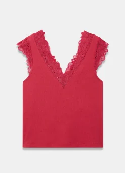 New Cotton Blend Lace Detail Top T-Shirts|T-Shirts