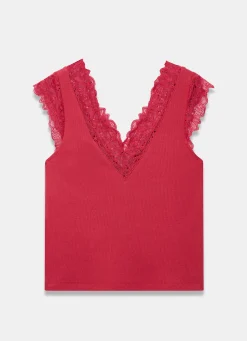 New Cotton Blend Lace Detail Top T-Shirts|T-Shirts