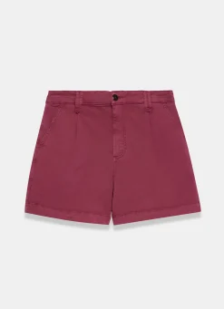 Hot Red Cotton Blend Pleated Chino Shorts Shorts|Trousers