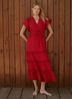 Clearance Cotton Ruffle Midi Dress Midi Dresses