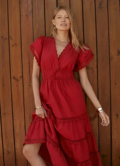Clearance Cotton Ruffle Midi Dress Midi Dresses