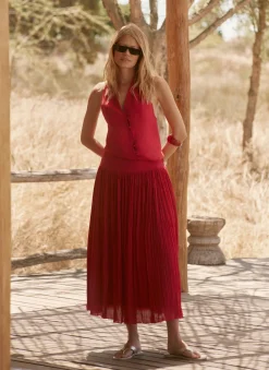 Drop Waist Crinkle Midi Skirt Midi Skirts|Skirts