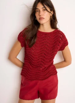 Embellished Crochet Knit Top Knitted Tops|Knitted Tops