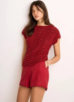Embellished Crochet Knit Top Knitted Tops|Knitted Tops