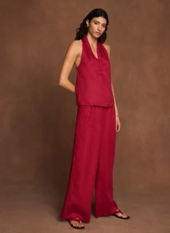 Sale Linen Drawstring Wide Leg Trousers Wide Leg Trousers|Trousers