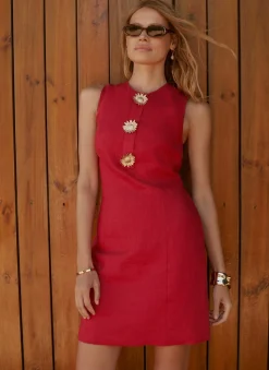 Sale Linen Sunray Button Mini Dress Summer Dresses|Mini Dresses