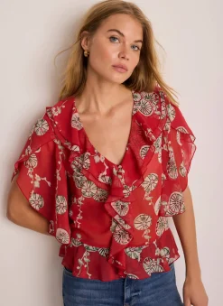 Discount Printed Ruffle Blouse All Tops|Tops