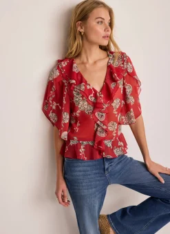 Discount Printed Ruffle Blouse All Tops|Tops