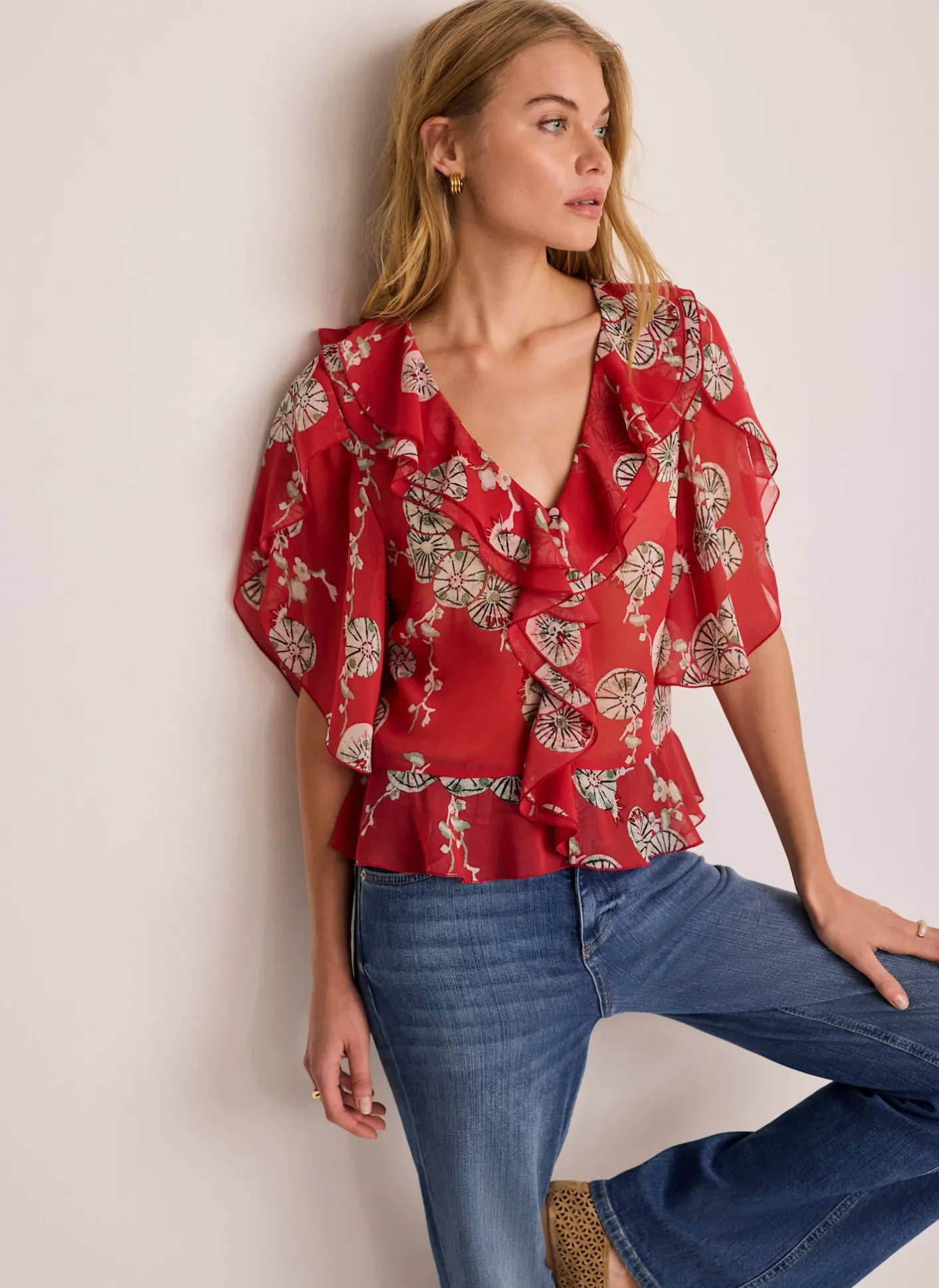 Discount Printed Ruffle Blouse All Tops|Tops