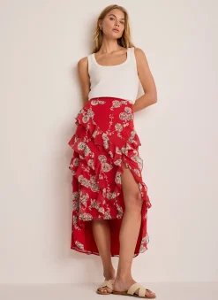 Outlet Printed Ruffle Maxi Skirt Maxi Skirts|Skirts