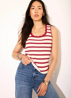 Hot Stripe Scallop Trim Vest T-Shirts|T-Shirts