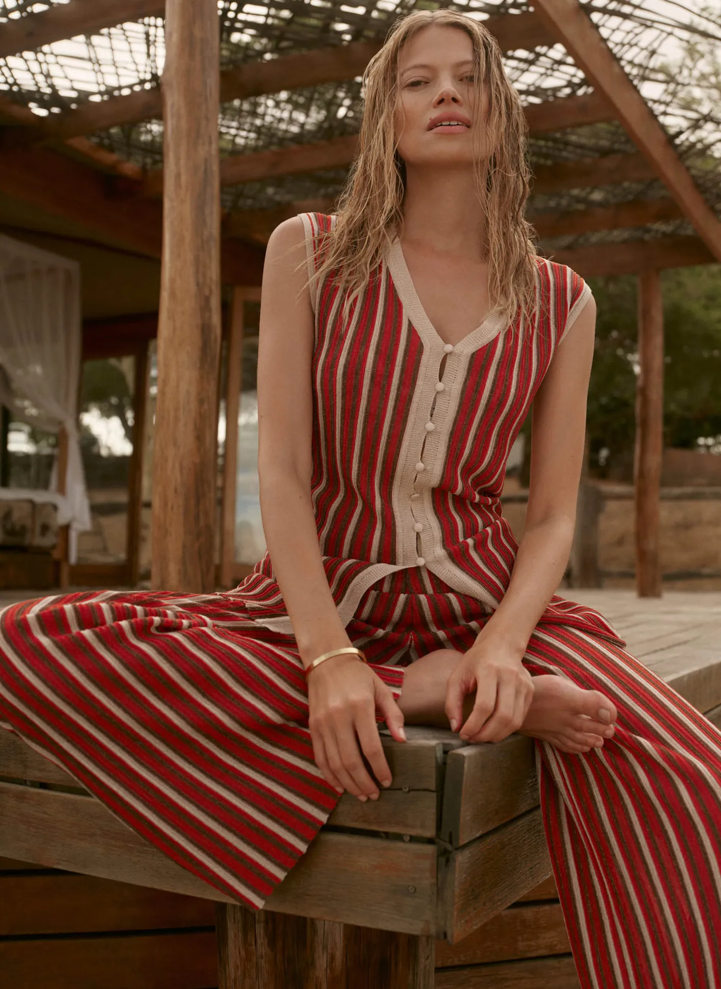 Discount Striped Knit Trousers Trousers