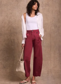 Hot Red Washed Barrel Leg Chino Trousers Trousers