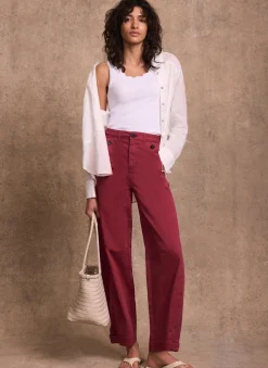 Hot Red Washed Barrel Leg Chino Trousers Trousers