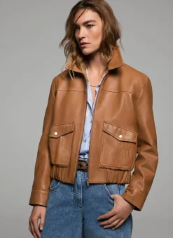New Leather Collared Bomber Jacket Jackets|Leather & Suede Jackets