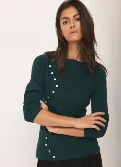 New Teal Cotton Blend Button Detail Jumper Jumpers|Jumpers & Cardigans