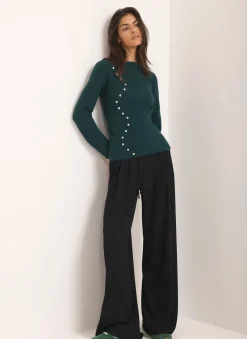 New Teal Cotton Blend Button Detail Jumper Jumpers|Jumpers & Cardigans