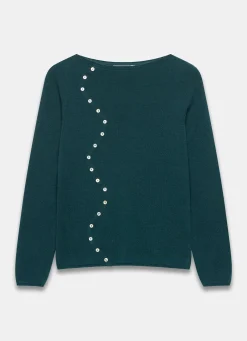 New Teal Cotton Blend Button Detail Jumper Jumpers|Jumpers & Cardigans