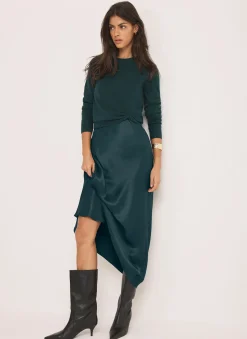 Online Teal Layered Satin Midi Dress Midi Dresses