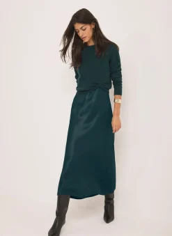 Online Teal Layered Satin Midi Dress Midi Dresses