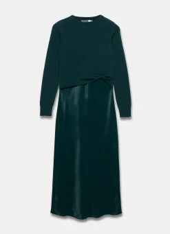 Online Teal Layered Satin Midi Dress Midi Dresses