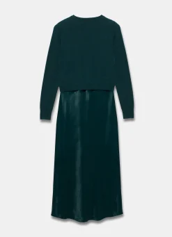Online Teal Layered Satin Midi Dress Midi Dresses