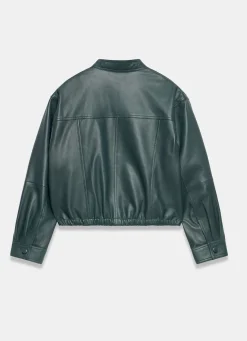 Teal Leather Cropped Pilot Bomber Jacket Jackets|Leather & Suede Jackets